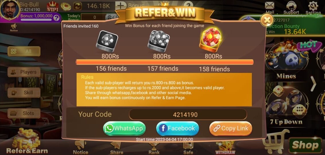 3 Patti Vegas Refer and Earn Banner